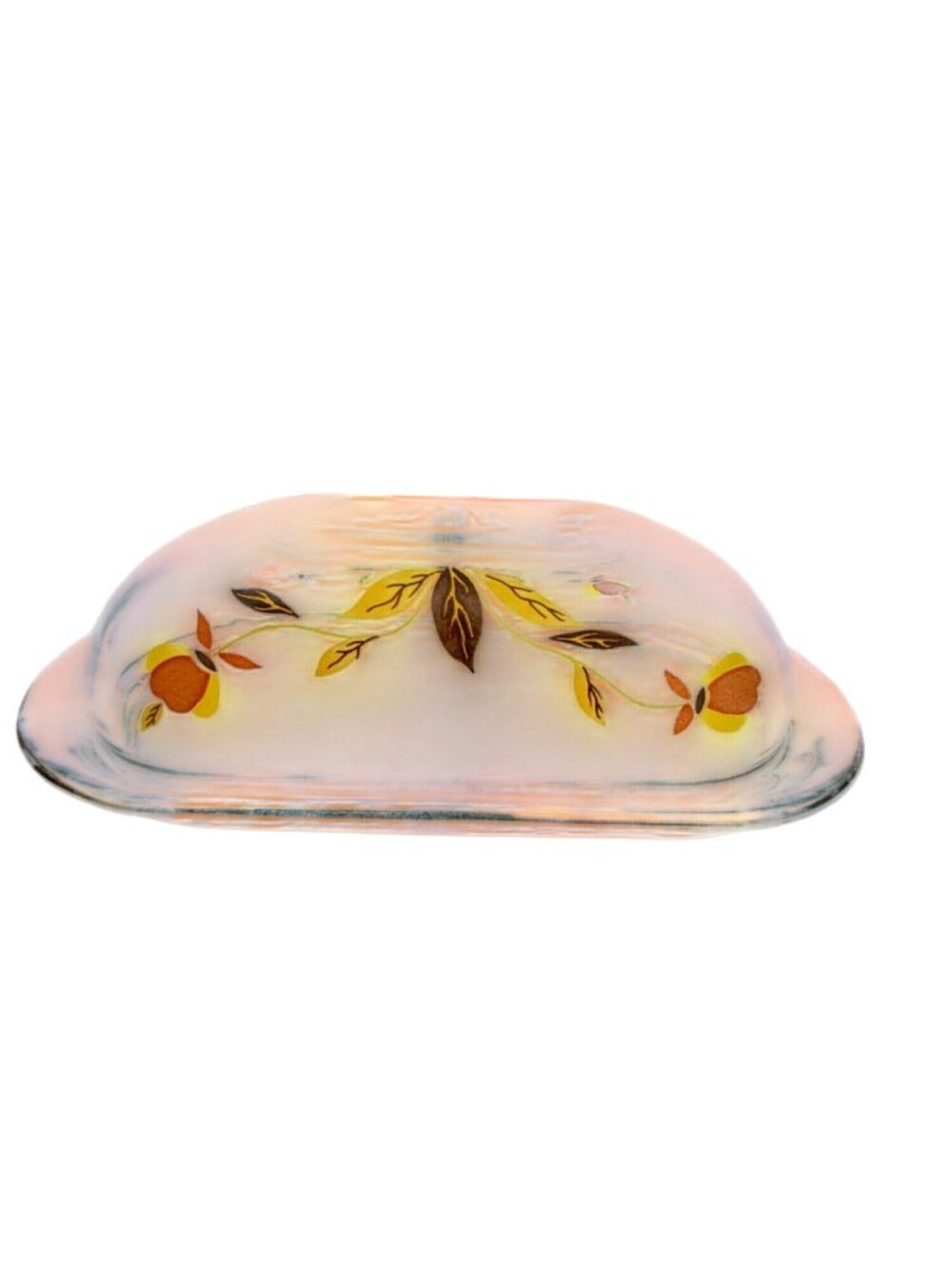 Hall Jewel Tea Autumn Leaf Glass Covered Butter Dish MCM - Picture 5 of 9